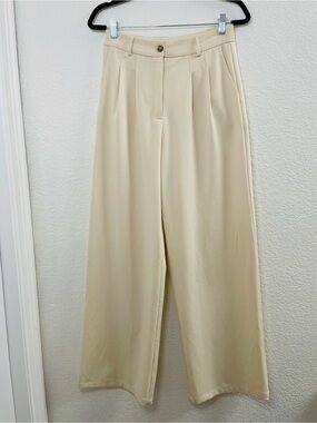 Edit by Nine Cream Wide Leg Pleated High Waist Trousers Dress Pants | Medium